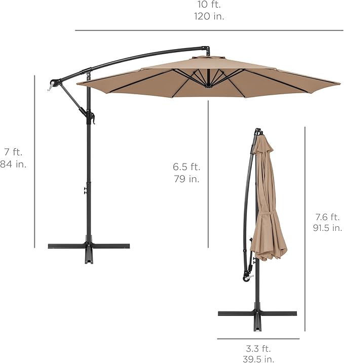 Best Choice Products 10ft Offset Hanging Market Patio Umbrella w/Easy Tilt Adjustment, Polyester Shade, 8 Ribs for Backyard, Poolside, Lawn and Garden - Tan