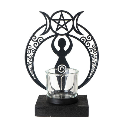 Pacific Giftware Danu Goddess Tea Light Holder by Alchemy England Elegant Triple Goddess Silhouette with Pentacle Symbol Ideal for Relaxing or Meditation Home Decor 7.75" Tall