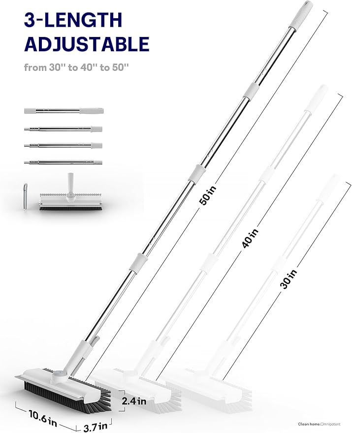 Floor Scrub Brush with Long Handle, 3 in 1 Scrape and Heavy-Duty Stiff Bristle