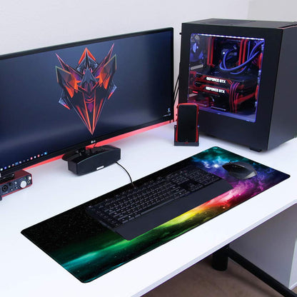 Benvo Extended Mouse Pad Large Gaming Mouse Pad- 35.4x15.7x0.12 inch Computer Keyboard Mouse Mat Non-Slip Mousepad Rubber Base and Stitched Edges for Game Players, Office, Study, Aurora Light Pattern