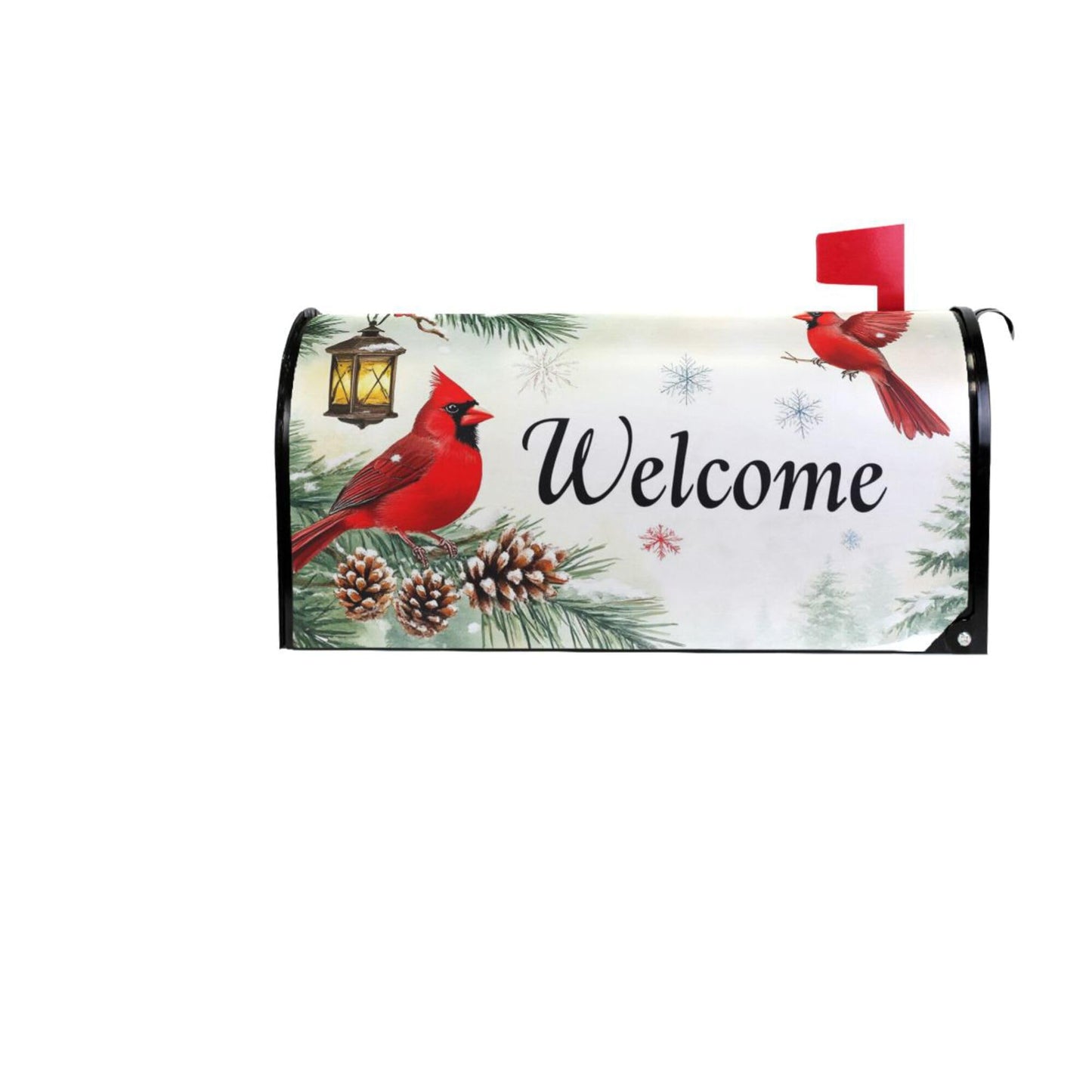 Welcome Winter Cardinal Birds Magnetic Mailbox Covers Christmas Snowflake Poinsettia Mailbox Cover Over Size Full Magnet Garden Yard Porch Mail Boxes Cover Holiday Decorations 25" L x 21" W