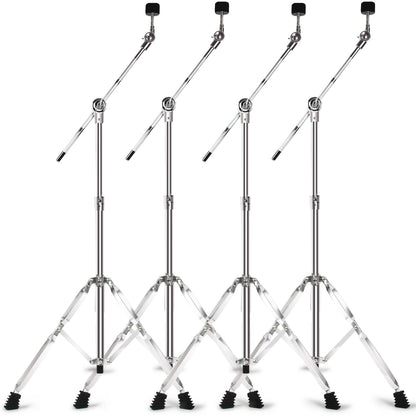 Seteol Boom Cymbal Stand, Adjustable Cymbal Stand for Drum Hardware Percussion Mount Holder Gear Set for Mounting Crash, Ride, Splash Cymbals, Double Braced Legs with Rubber Feet (4 Pack)