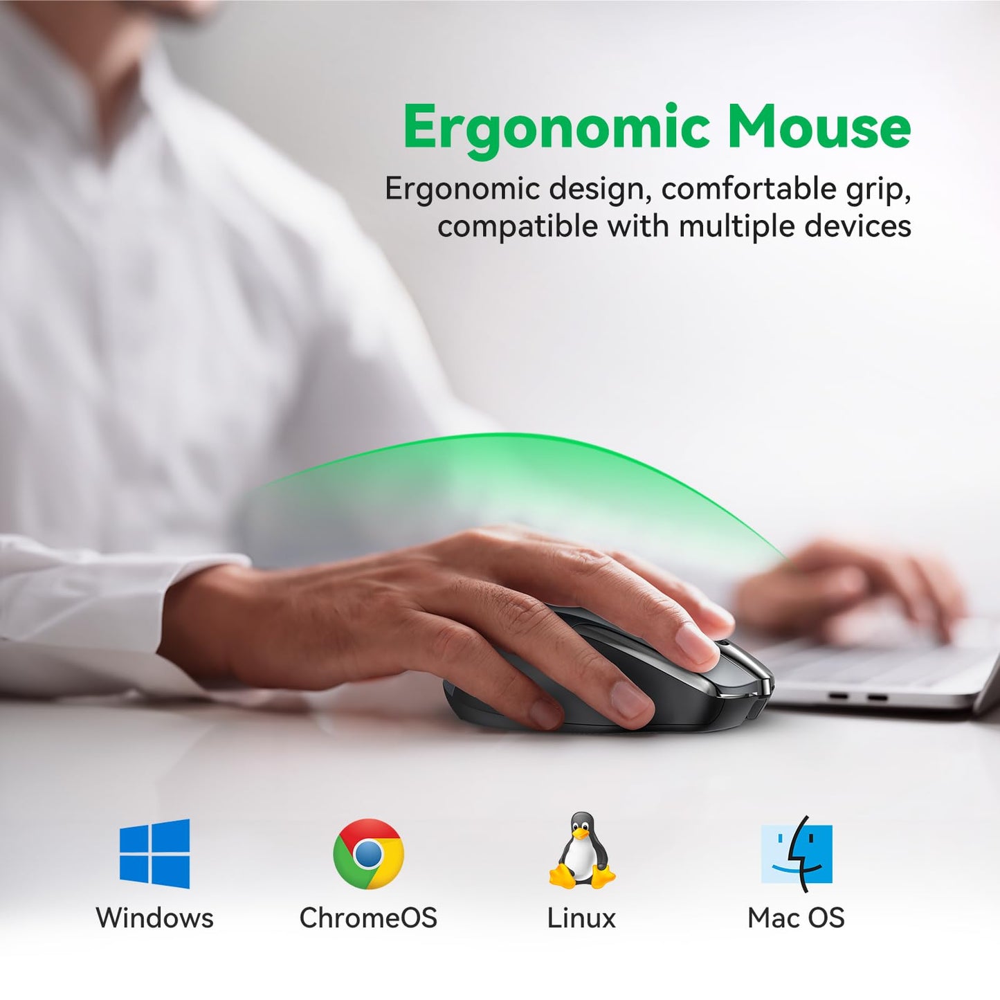 TechRise Bluetooth Mouse, Rechargeable Wireless Mouse (BT5.0/3.0 & 2.4G), 4800DPI Adjustable, 6-Button Silent Computer Mice, USB A Ergonomic Wireless Mouse for Laptop PC Mac, Grey