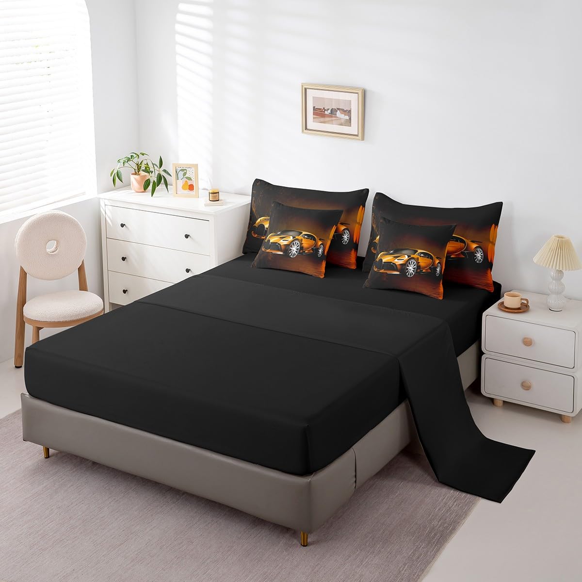 Feelyou Race Car 7 Piece Bedding Set Toddler Twin, Orange Racecar Bed in a Bag for Kids Boys Girls Comforter Set with Sheets Cool Speed Sports Car Bedroom Decor 7 with 1 Pillowcase