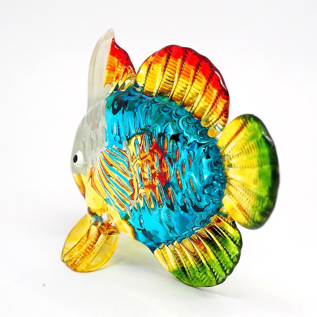 ZOOCRAFT Blown Glass Fish Figurine, Hand Painted Sea Creature Gift Ornament, 2.6" Tall Blue/Green Coastal Decor