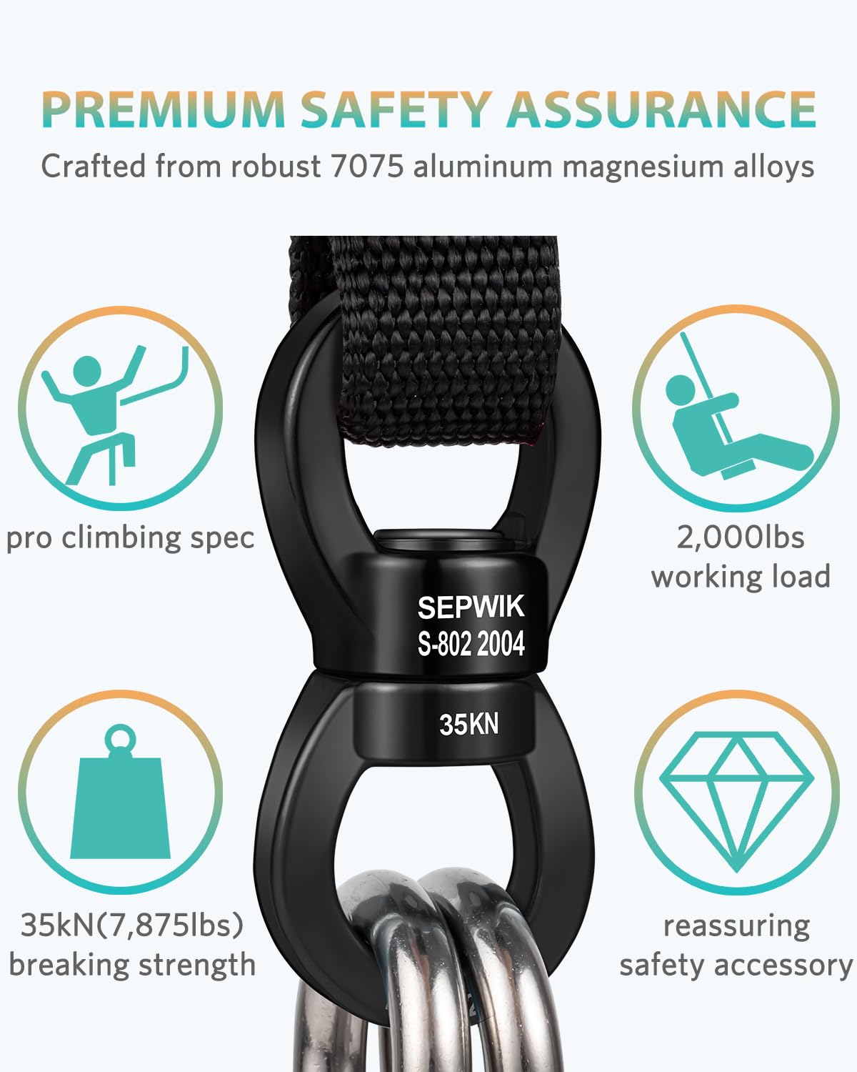 SEPWIK Swing Swivel, 35KN Swing Spinner, 360° Safety Rotational Device Hanging Accessory for Hanging Hammock, Aerial Dance
