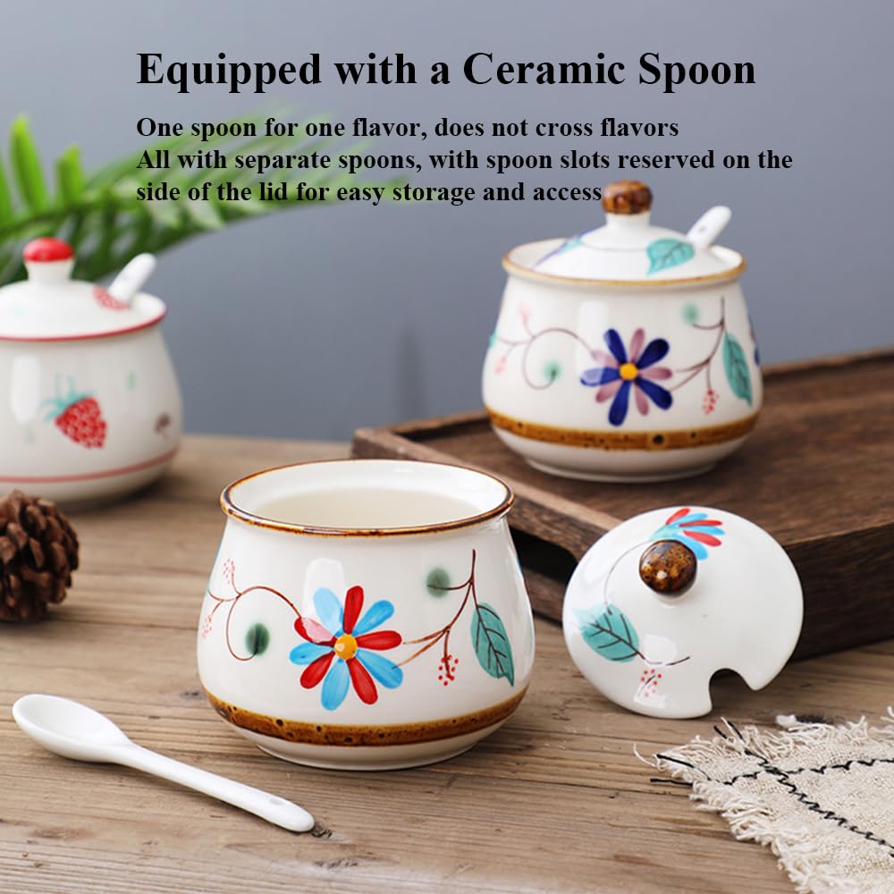 YMYL Ceramic Sugar Bowl with Lid and Spoon, 11oz Porcelain Sugar Holder for Coffee Bar, Salt Container Pepper Storage Jar for Home and Kitchen (Blue)