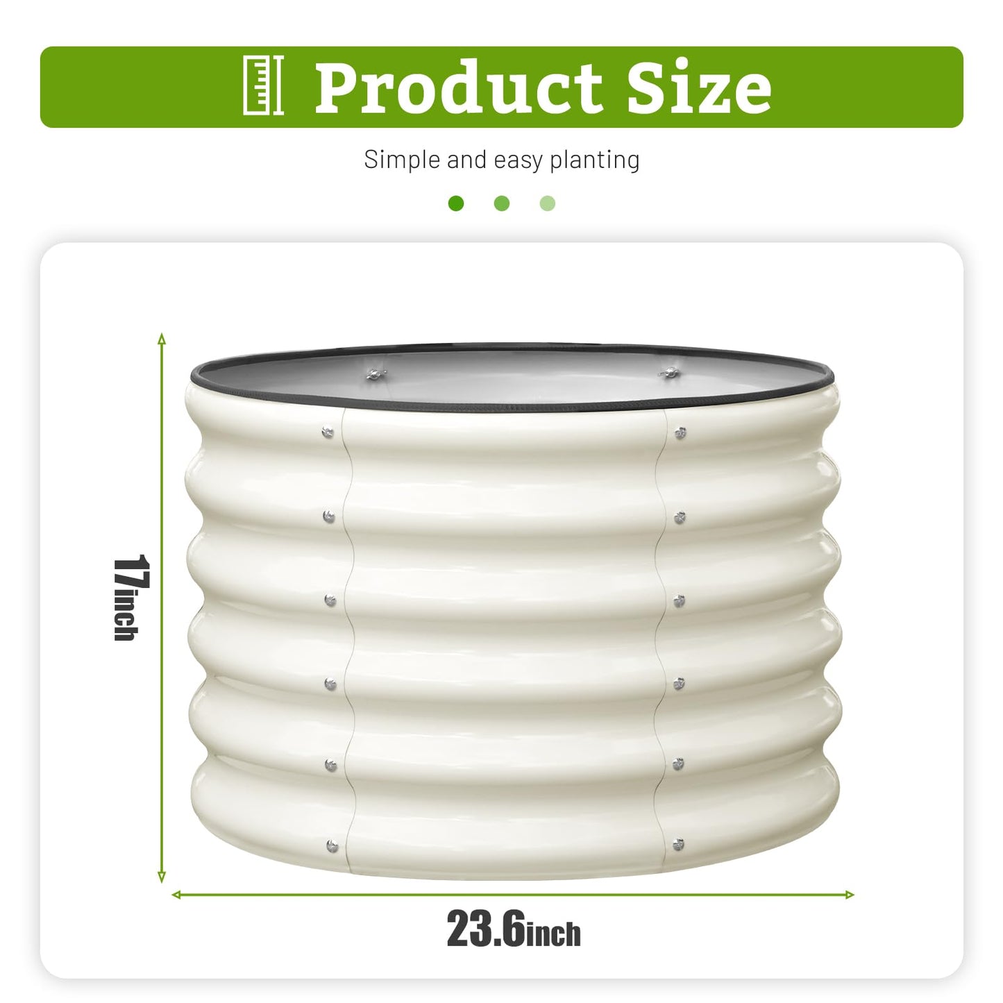 SnugNiture Raised Garden Bed, 2 PCS 2×2×1.5ft Round Galvanized Outdoor Planter Box, 17" Tall Deep Metal Garden Bed Kit for Planting Vegetables, Fruits, Flowers, White