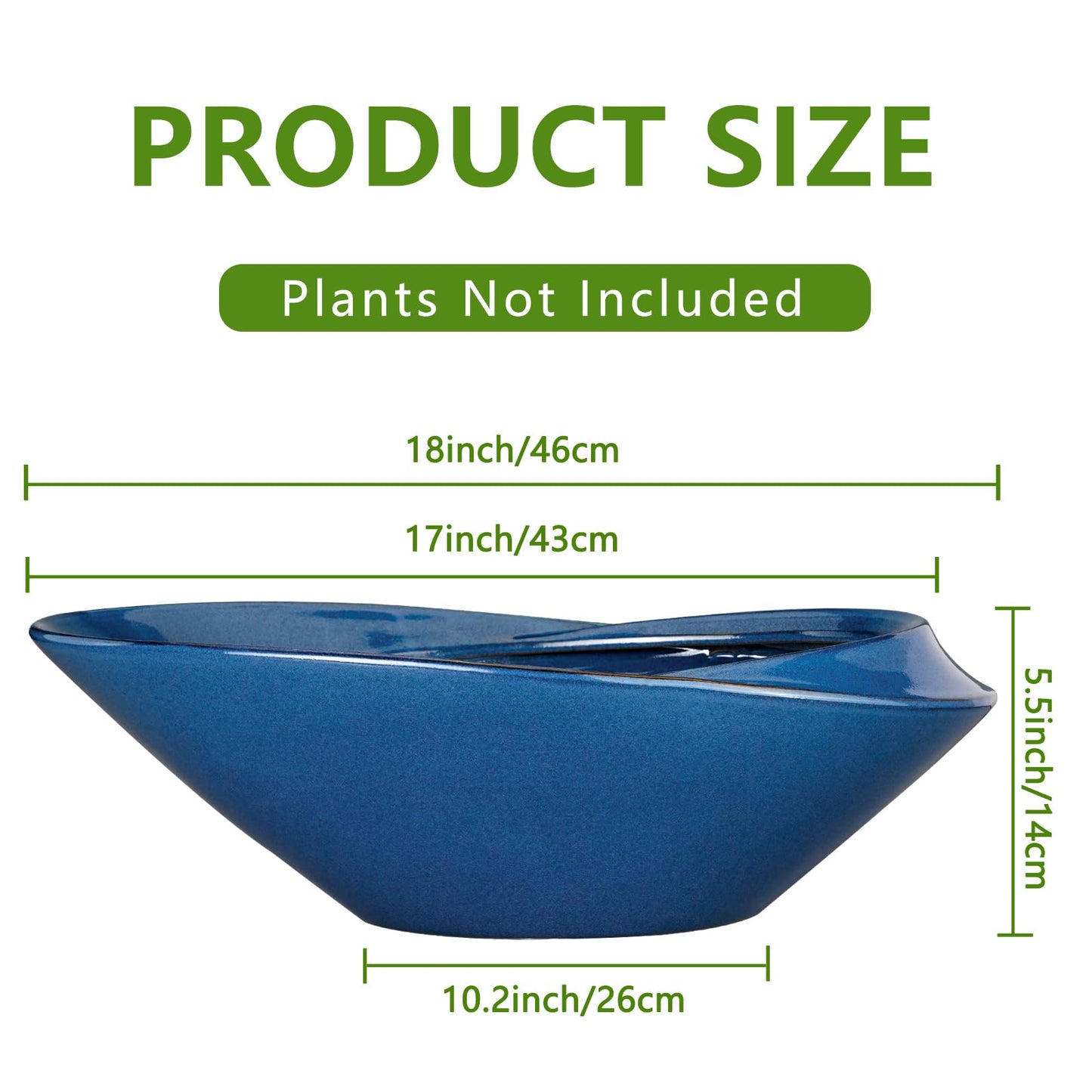 EPFamily Bonsai Pot - 18 Inch Ceramic Planter for Indoor Outdoor Plants Bonsai Tree Pot Modern Large Succulent Planter Decorative Plant Pot with Drainage Hole Blue