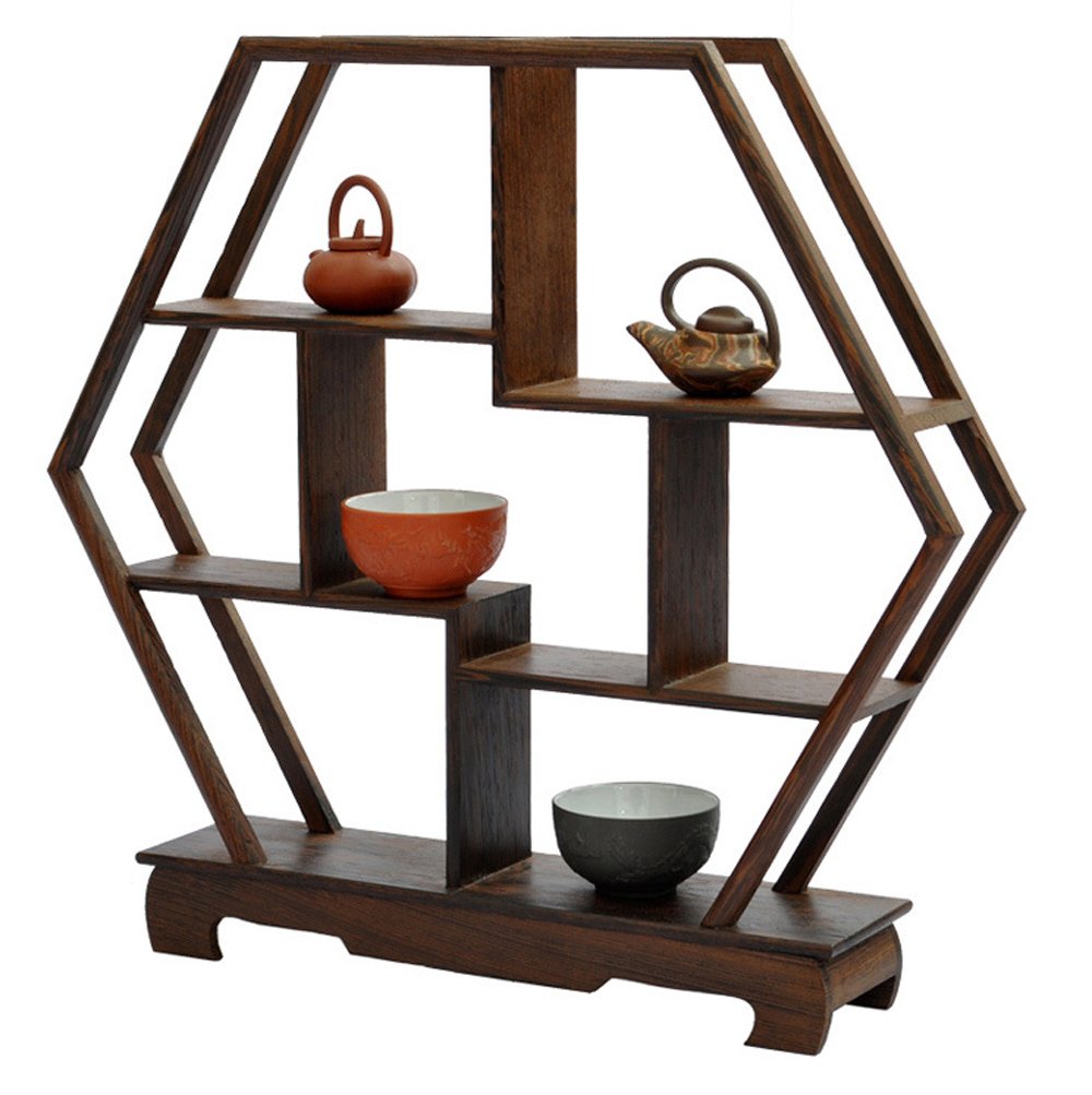 NWFashion Chinese Wooden Rosewood Display Stand Decoration Curio Cabinets Shelf (Hexagon)