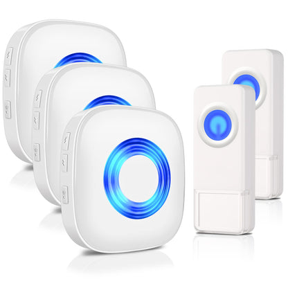 Wireless Doorbell, PHYSEN Waterproof Door bell Chime Kit Operating at 1300-ft Range 58 Adjustable Melodies 5 Volume Levels & LED Flash, Doorbell Alarm for Home/Classroom, 2 Push Buttons+4 Receivers