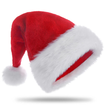 HUICOCY Santa Hat,Unisex Velvet Fabric Christmas Hat with Comfort Lining&Plush Brim, Xmas Santa Holiday Hats for Adults