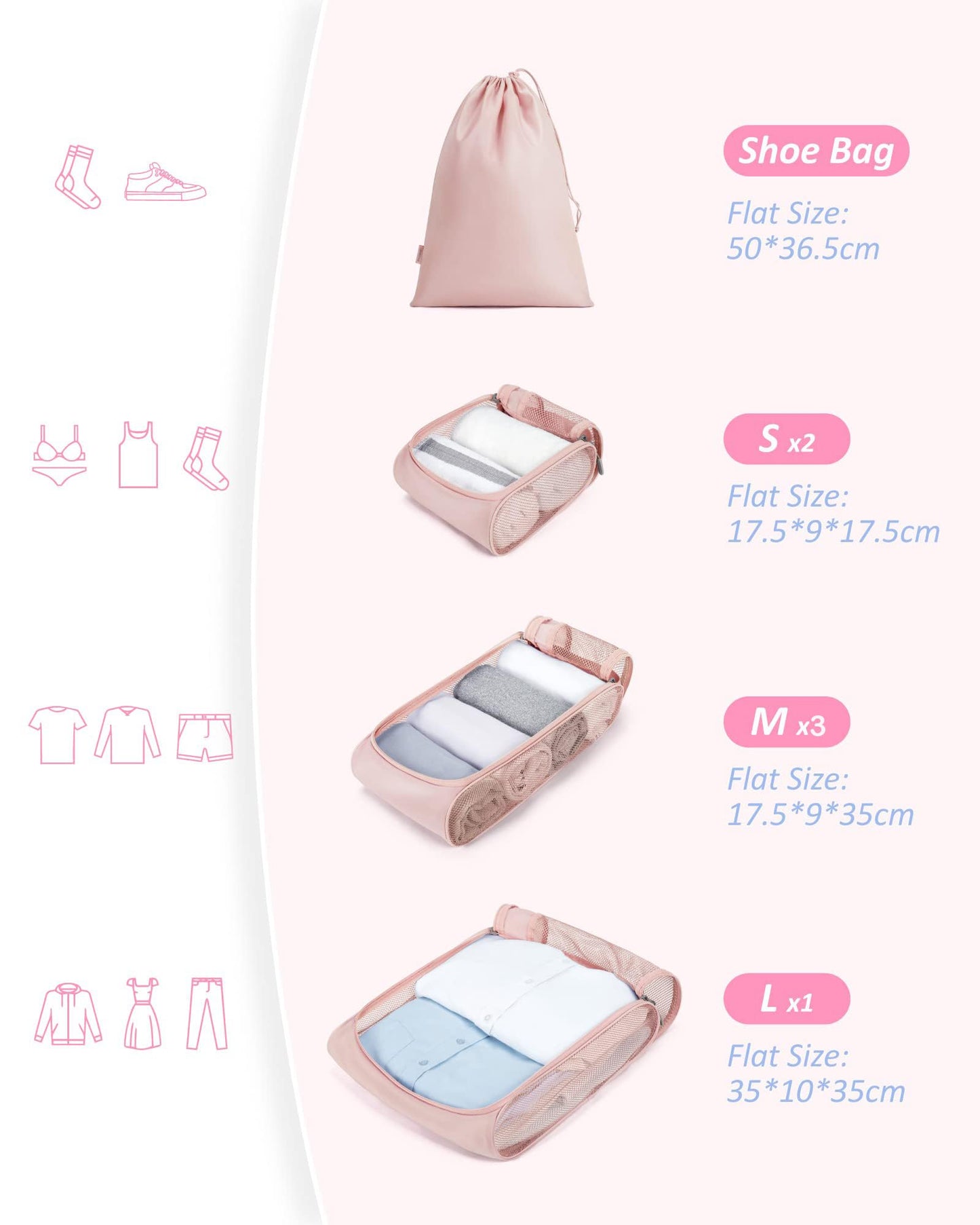 Packing Cubes for Suitcases, BAGSMART 7 Set Travel Essentials, Lightweight Luggage Suitcase Organizer Bags with Shoe Bag, Keep Shape