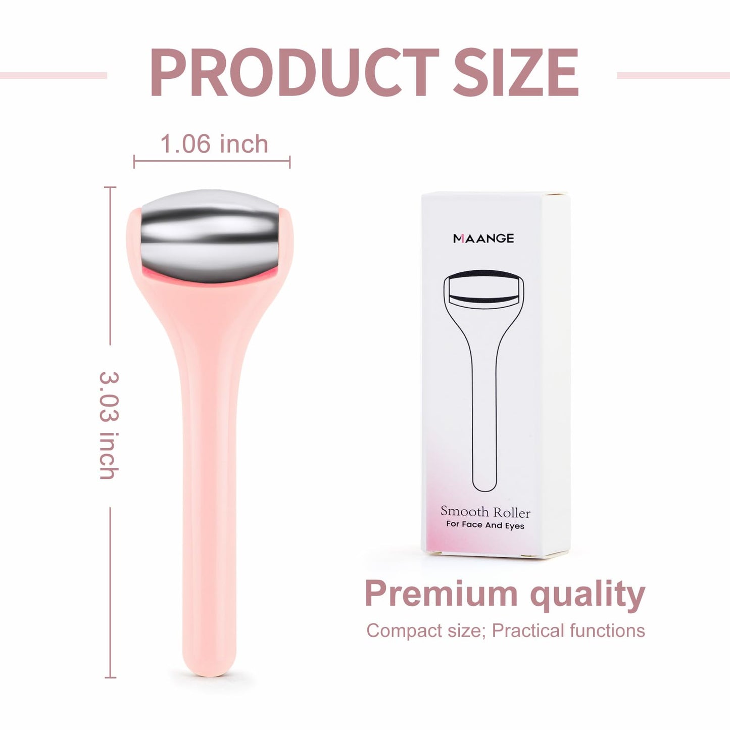 Ice Roller for Face and Eye 2 Pcs,Face Roller Skin Care for Puffiness,Migraine,Pain Relief,Eye Roller For Puffy Eyes Dark Circles,Stainless Steel Facial Roller (Pink)