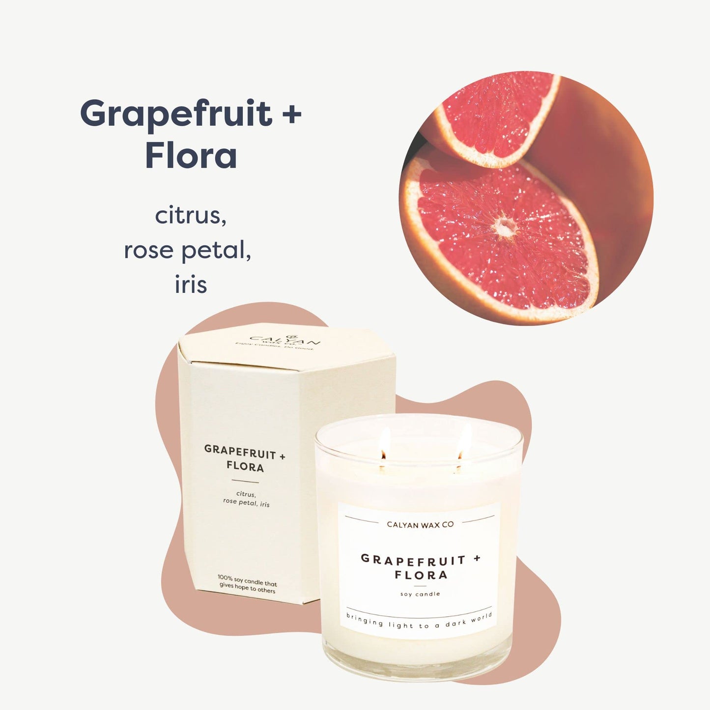 Calyan Wax Co. Grapefruit & Flora 2 Wick Scented Candle - 37 Hour Burn - Luxury Clean Soy Wax Candles - Long Lasting Large Glass Jar Candle for Home - 8.8oz
