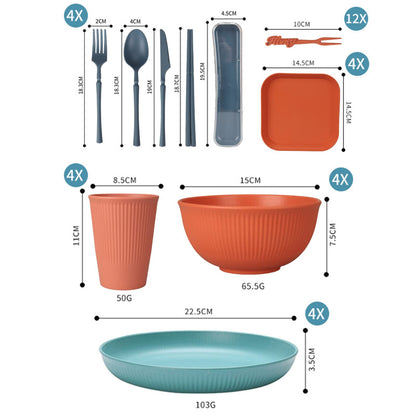 48pcs Unbreakable Dinnerware Sets for 4 People, Camping/Picnic Dinner Sets, Lightweight Colorful BBQ Plastic Serving Plates, Bowls, Cups,Cutlery Set, Forks,Tableware