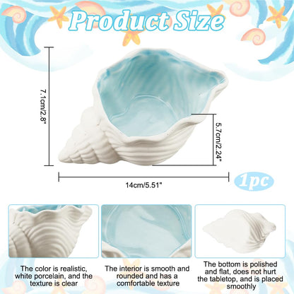 NBEADS Conch Shape Ceramic Jewelry Tray, Aqua Shell Trinket Dish Ceramic Ring Earring Holder Ocean-themed Decorative Trinket Plate for Rings Earrings Necklaces Bracelet Jewelry Watch Keys