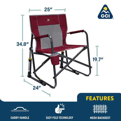 GCI OUTDOOR Freestyle Rocker Camping Chair | Portable Folding Rocking Chair with Solid, Durable Armrests, Drink Holder & Comfortable Backrest — Indigo Blue