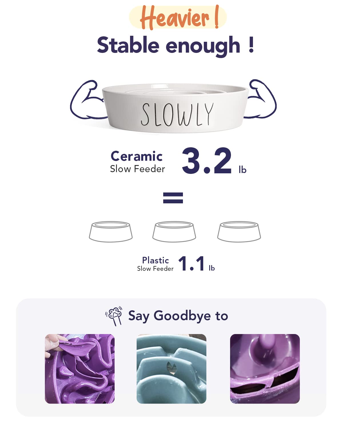 Slow Feeder Dog Bowl - 1.5 Cups Ceramic Puzzle Feeder for Small & Medium Breeds, Maze Design Bowl for Puppy & Fast Eaters, White Pet Dish to Control Eating Speed