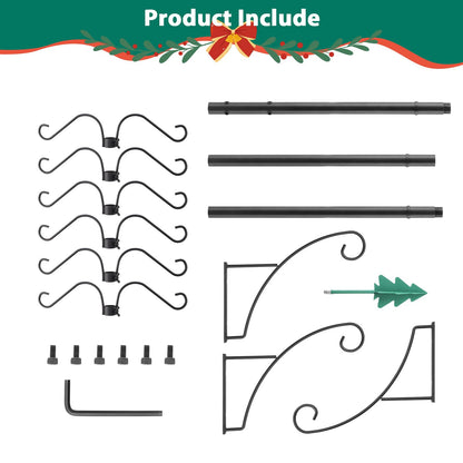 Bvomheez Christmas Stocking Holder Stand, Freestanding Max 62" Height Stand with 12 Hooks, Height Adjustable Metal Hanger with Green Iron Christmas Tree Top, for Christmas Holiday Decoration