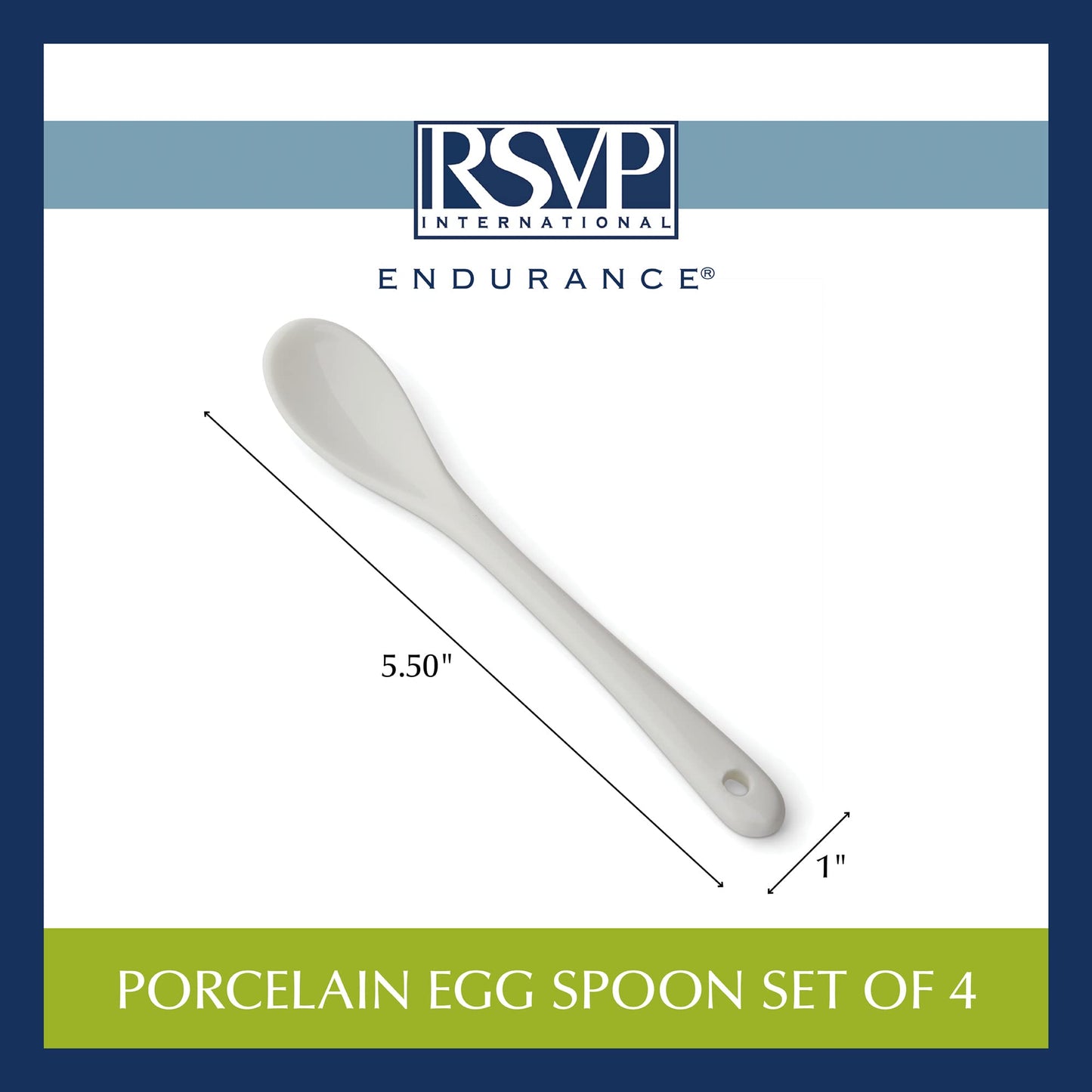 RSVP International Poached Egg Spoon, 4 Piece Set Multipurpose Use for Serving Jam, Honey or Soft Boiled Eggs, 5.5" Length, White Porcelain