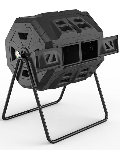 2021 Upgraded Tumbling Composter with Compost Thermometer - Dual Chamber Garden Compost Bin(43 Gal, Black)