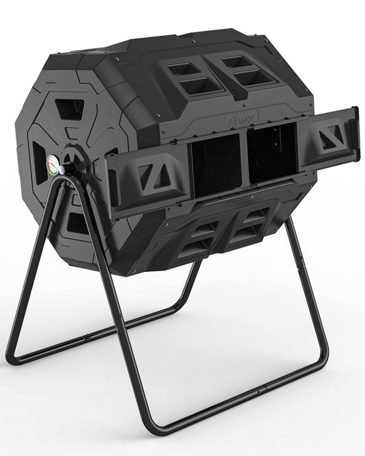 2021 Upgraded Tumbling Composter with Compost Thermometer - Dual Chamber Garden Compost Bin(43 Gal, Black)