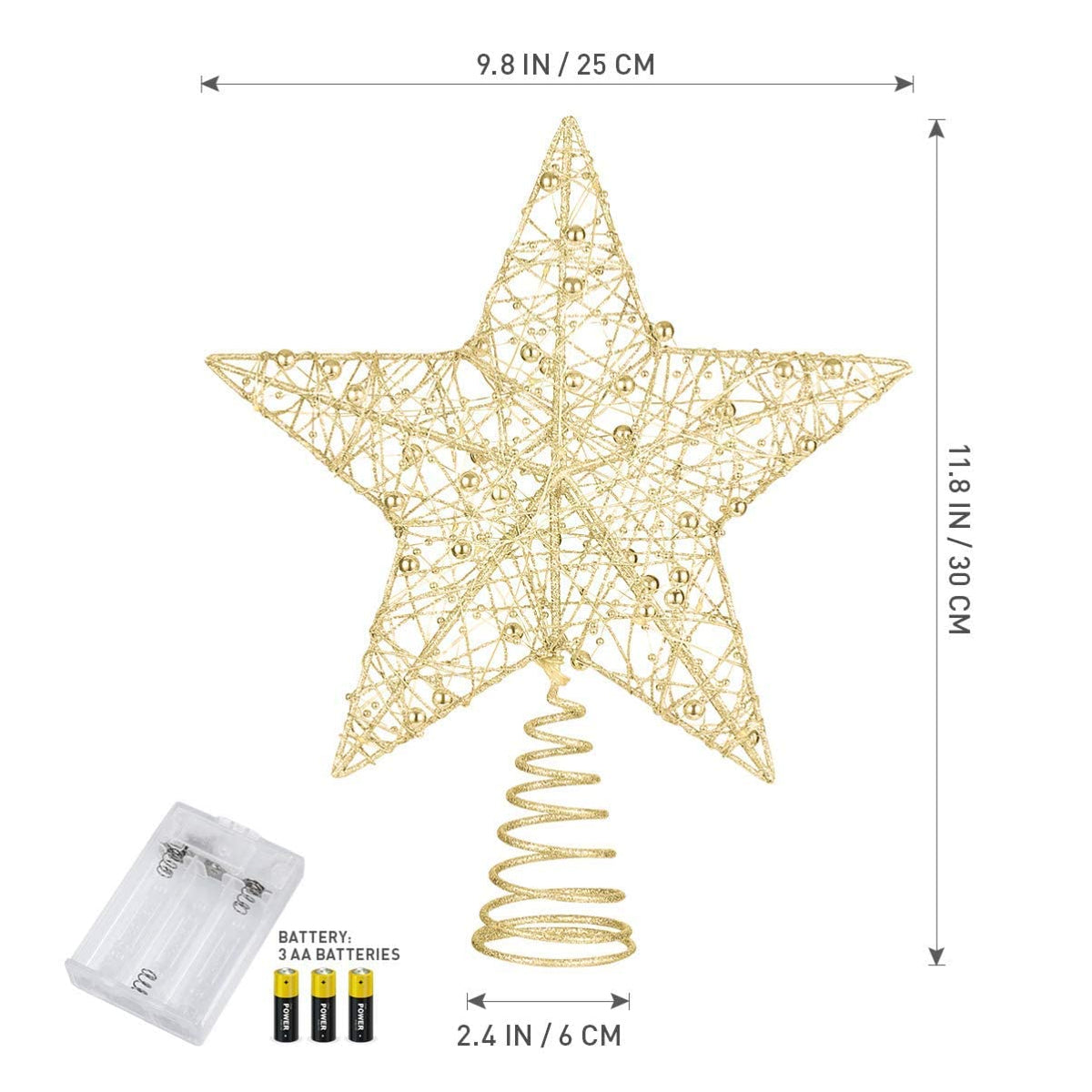 Gold Star Tree Topper, Rustproof Wire Christmas Tree Topper Star 9.84 X 7.87 X 2.36 Inch Decorative Lighted Treetop for Holiday Party and Home Decor