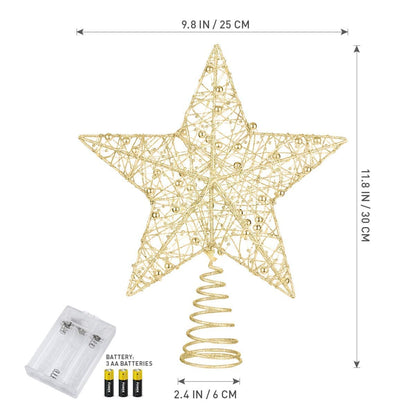 Gold Star Tree Topper, Rustproof Wire Christmas Tree Topper Star 9.84 X 7.87 X 2.36 Inch Decorative Lighted Treetop for Holiday Party and Home Decor