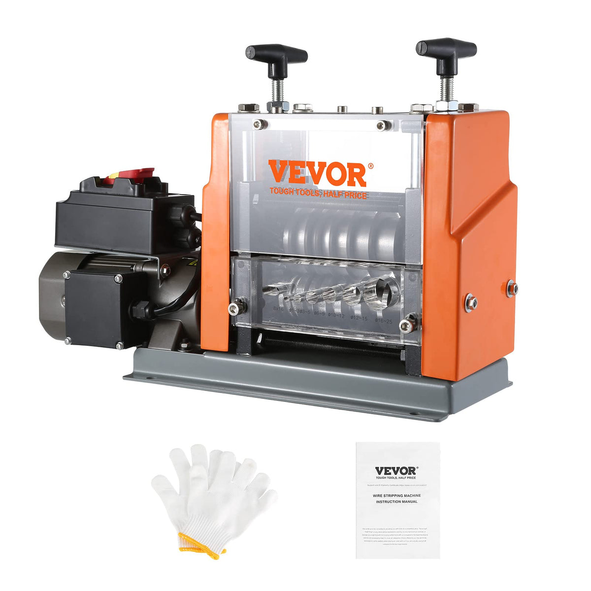 VEVOR Electric Wire Stripping Machine, 0.06''-0.98'' Automatic Wire Stripper Machine, 60 W, Wire Strip with Visible Stripping Depth Reference, 6 Round & 1 Flat Channels Electric Wire Stripper