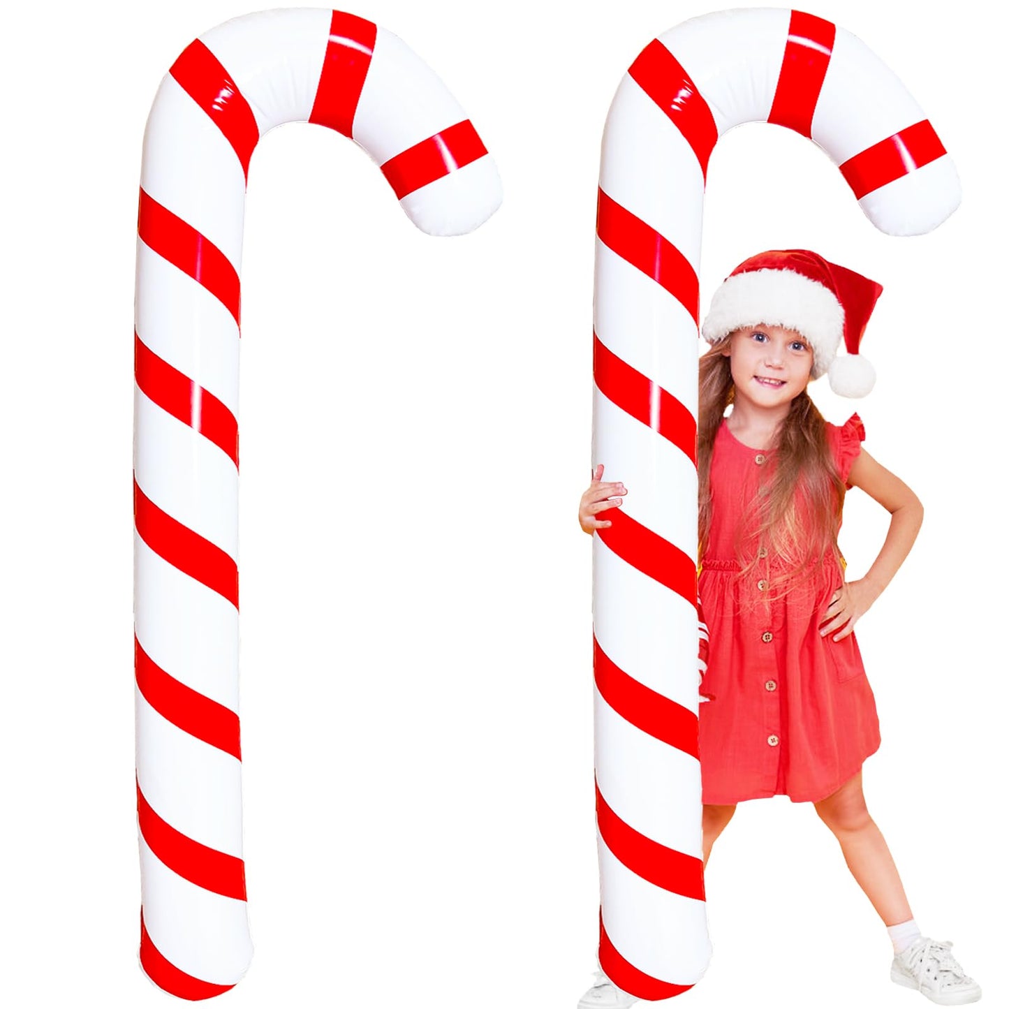 2 Pcs 5 Ft Inflatable Christmas Candy Canes Swimming Pool Floats,Large Blow up Candy Canes Balloons for Christmas Birthday Party Decorations,Xmas Indoor and Outdoor Winter Summer Holiday Celebration