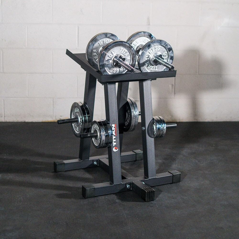 Titan Fitness Dumbbell Stand and Plate Tree, 260 LB Capacity, Organize Classic Dumbbells, Power Blocks, Loose Plates, Home Gym Storage Rack