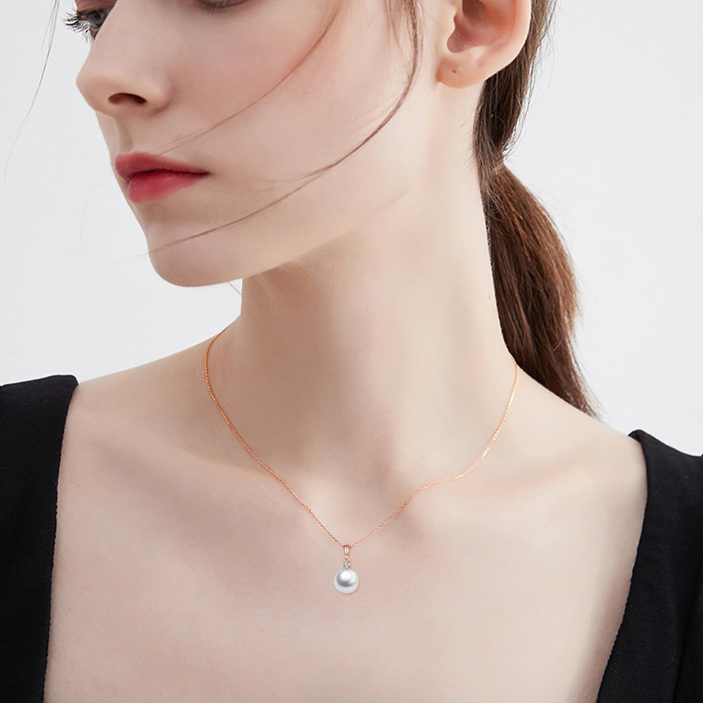 14K Gold Pearl Pendant Necklace for Women (Freshwater Cultured Pearl), Real Gold Present Jewelry Gifts for Wife Girlfriend Mother Mom, 16"-18" (2-rose gold)