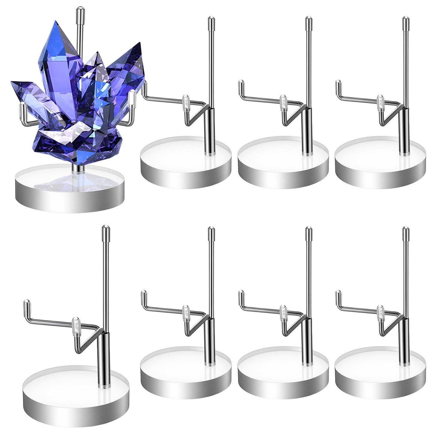 8 Pcs Adjustable Metal Arm Display Stand Easel with Acrylic Base Display Easel Holder Acrylic Crystal Clear Plate Stand for Fossil Coral Geodes Rock Small Collection (Silver, 2 x 2 x 3.5 Inch)