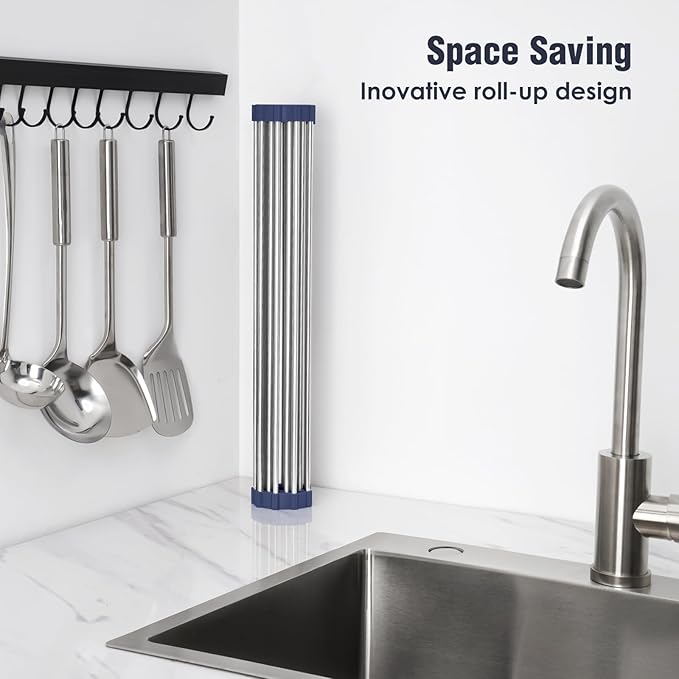 Tomorotec 21" x 15.5" Roll Up Dish Drying Rack Over Sink Drying Rack Sink Cover