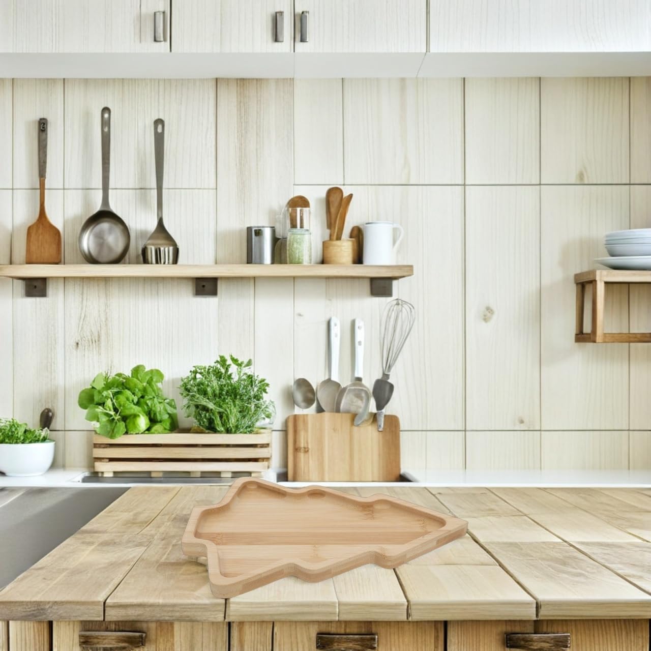 ULTECHNOVO Christmas Tree Serving Tray, 11 Inch Wooden Charcuterie Board for Holiday Food, Tree Shaped Serving Platter, Christmas Cutting Board for Kitchen Hosting, Wood Appetizer Plate for Snacks
