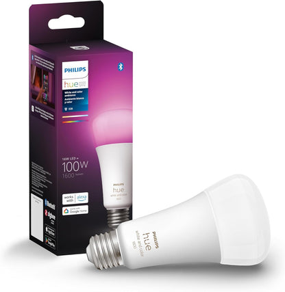 Philips Hue Smart 100W A21 LED Bulb - White and Color Ambiance Color-Changing Light - 4 Pack - 1600LM - E26 - Indoor - Control with Hue App - Works with Alexa, Google Assistant and Apple Homekit.