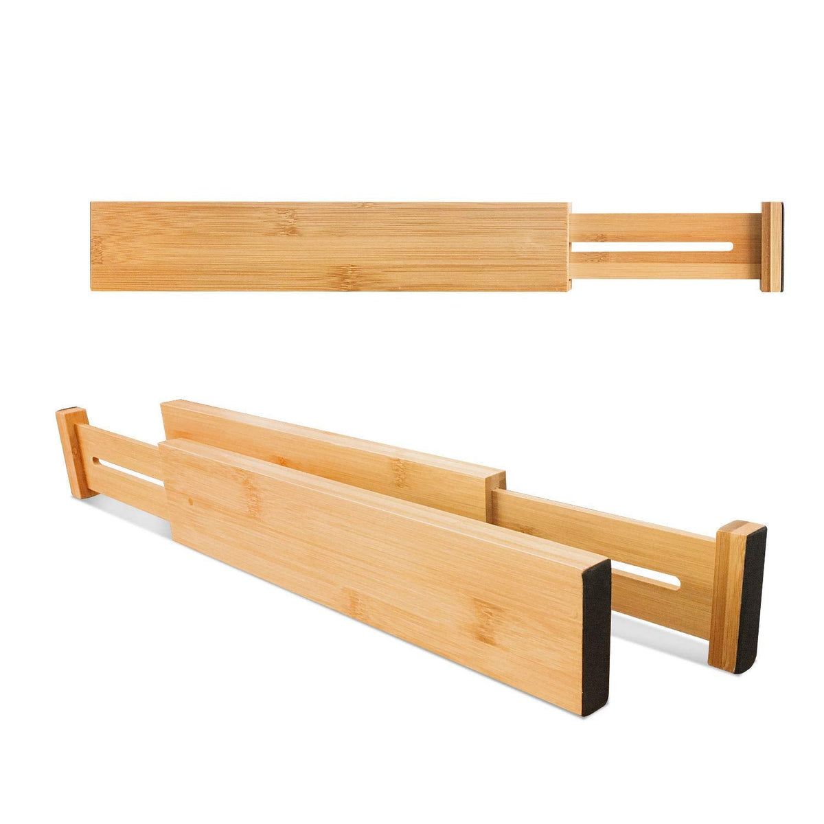 VaeFae Adjustable Bamboo Drawer Dividers, Expandable Drawer Organizer for Kitchen, Bedroom, Bathroom, Dresser and Office, 6-Pack
