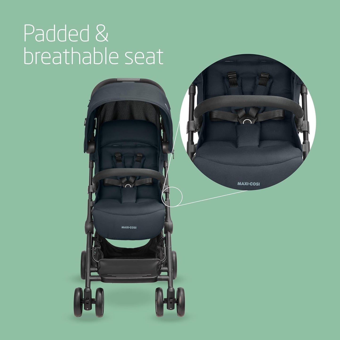 Maxi-Cosi Lara2 Pushchair, 0-4 Years, 0-22 kg, Baby Stroller, Lightweight & Compact Stroller, 3 Recline Positions, Lie-Flat position, Automatic Fold, Shoulder Strap, Rain Cover, Essential Graphite