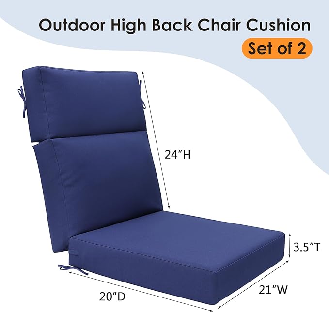 Unimatta Outdoor High Back Chair Cushion Seat Pads, 44 x 21 Inch