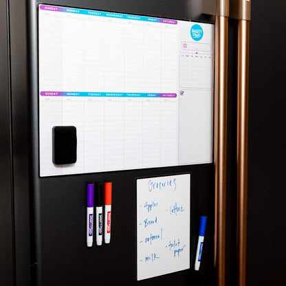 SmartyPlans Dry Erase Weekly Extra Thick Magnetic Calendar for Refrigerator: 17x13 Two Week Planner and 6x9 White Board, 4 Fine Tip Markers and Eraser with Magnets. Stain Resistant. Shipped Flat.