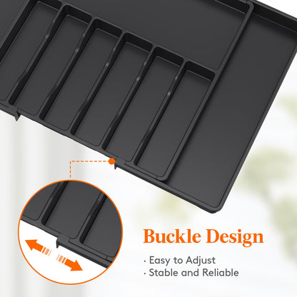 Lifewit Silverware Drawer Organizer, Expandable Utensil Tray for Kitchen, BPA Free Flatware and Cutlery Holder, Adjustable Plastic Storage for Spoons Forks Knives, 8.5"-14.1" x 12.1", Black