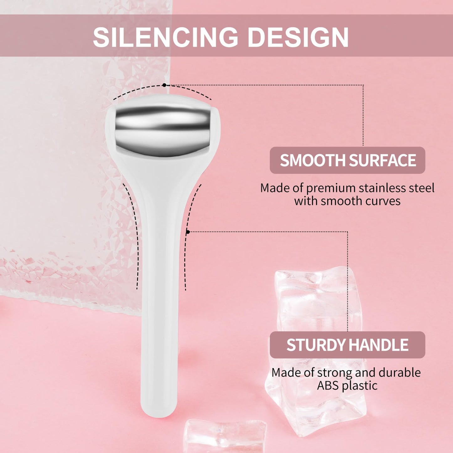 Ice Roller for Face and Eye 2 Pcs,Face Roller Skin Care for Puffiness,Migraine,Pain Relief,Eye Roller For Puffy Eyes Dark Circles,Stainless Steel Facial Roller (Pink)