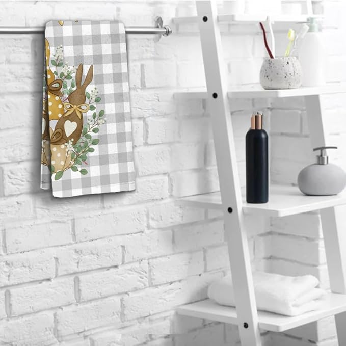 Spring Hand Towels, 2 Packs Buffalo Plaid Easter Bathroom Towels Soft