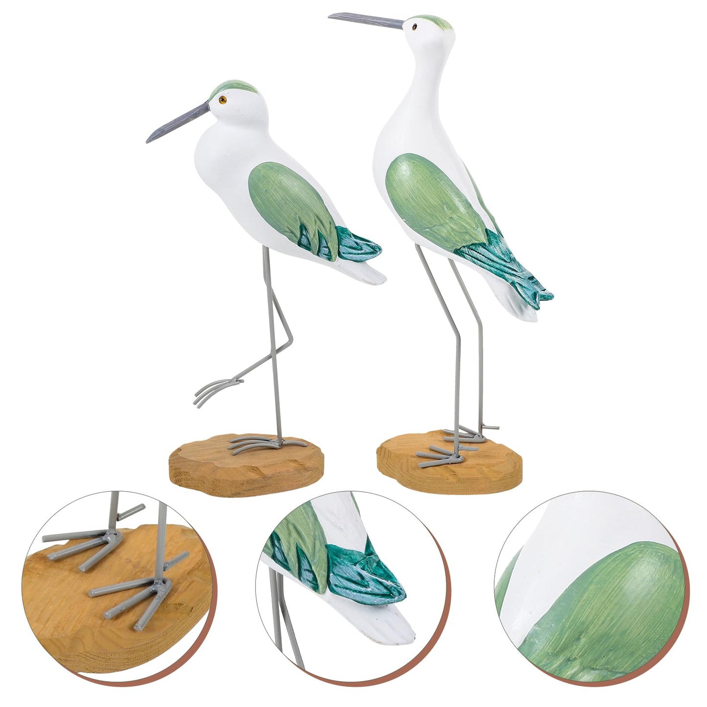 HEALLILY 2pcs Coastal Decor Wooden Seagull Figurine Bird Statue Nautical Coastal Ocean Home Decoration Green
