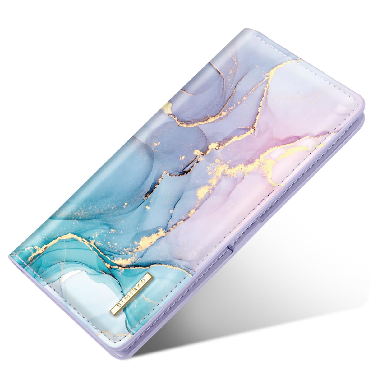 Simikol Ultra Slim Womens Wallet Minimalist Thin Long Leather Bifold Wallet RFID Blocking Card Holder Organizer with Zipper Coin Pocket Ladies Girls Gift Purse, Gradient Marble
