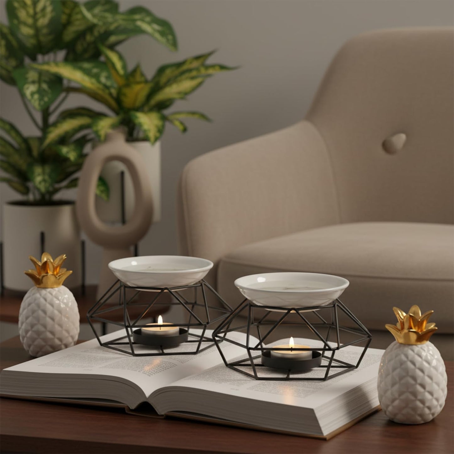 4 Pcs Black Metal Essential Oil Burner, Romantic Bird Nest Style Tealight Wax Warmer with Oil Plates, Iron Candle Holder Aroma Diffuser for Home Wedding Office Decoration