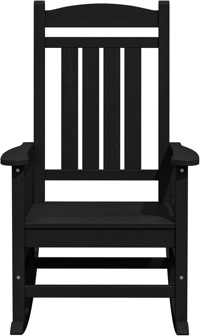 KINGYES Outdoor Rocking Chair Set of 4, High Density Polyethylene Patio Rocking Chairs with 330lbs Support for Adults, Black