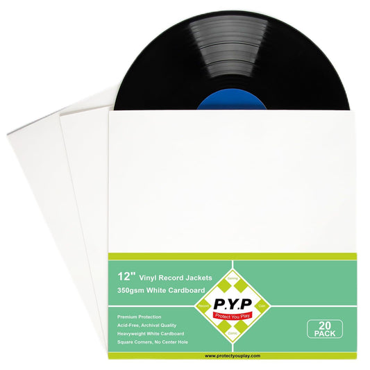 20ct 12-Inch LP Vinyl Record Jackets - 350gsm White Cardboard Covers, Blank Album for Outer Sleeves, No Center Hole, for CD Collection