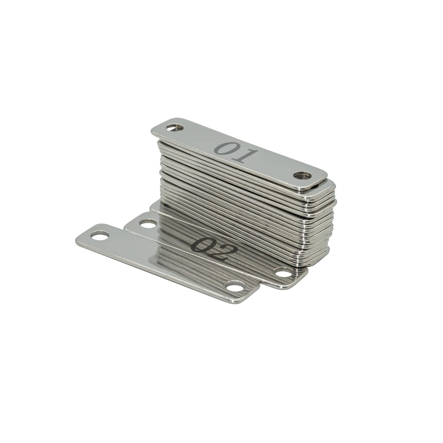 StayMax Small Stainless Steel Rectangle Numbered Tags with Two Holes 4cm*1cm (1-20)